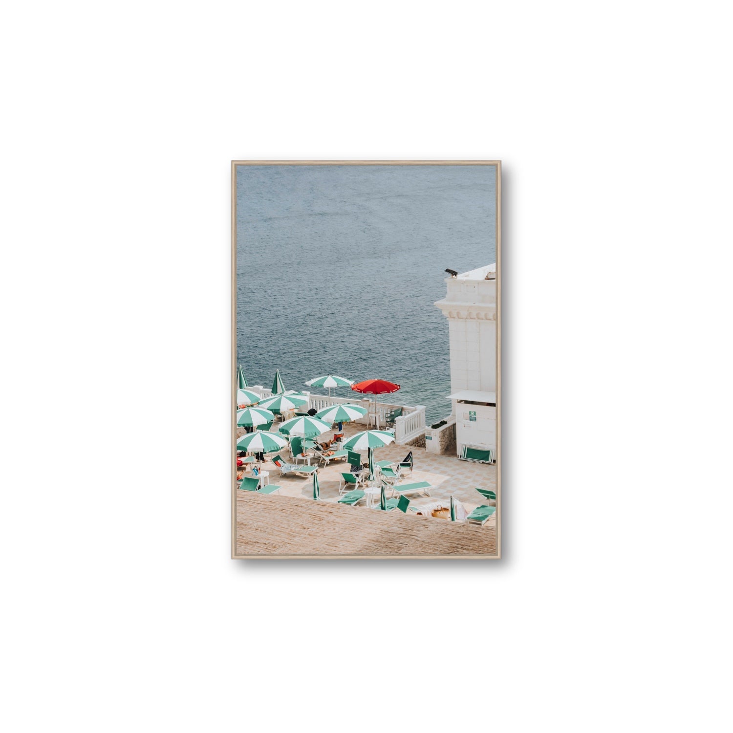 Lido Italiano Puglia beach Italian wall art Large fine art canvas in natural oak float frame