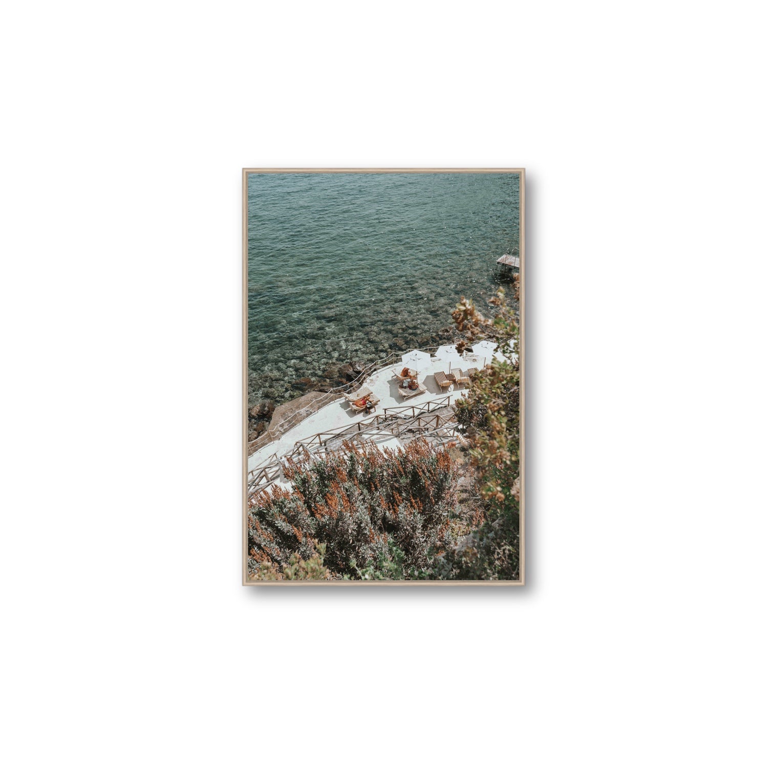 Hidden Gem Tuscany coastal wall art Large fine art canvas in natural oak float frame