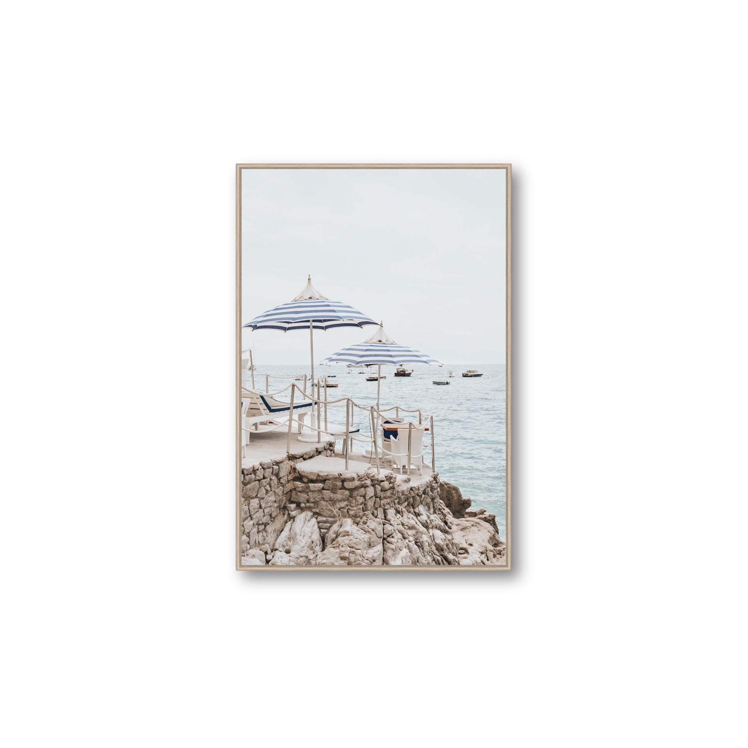 La Scogliera fine art print, Positano, Italy, Large, Natural Oak Float Frame, Fine Art Canvas