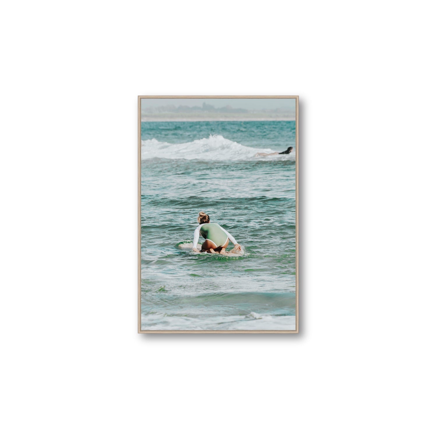 Quincy Byron Bay Surf coastal wall art Large fine art canvas in natural oak float frame