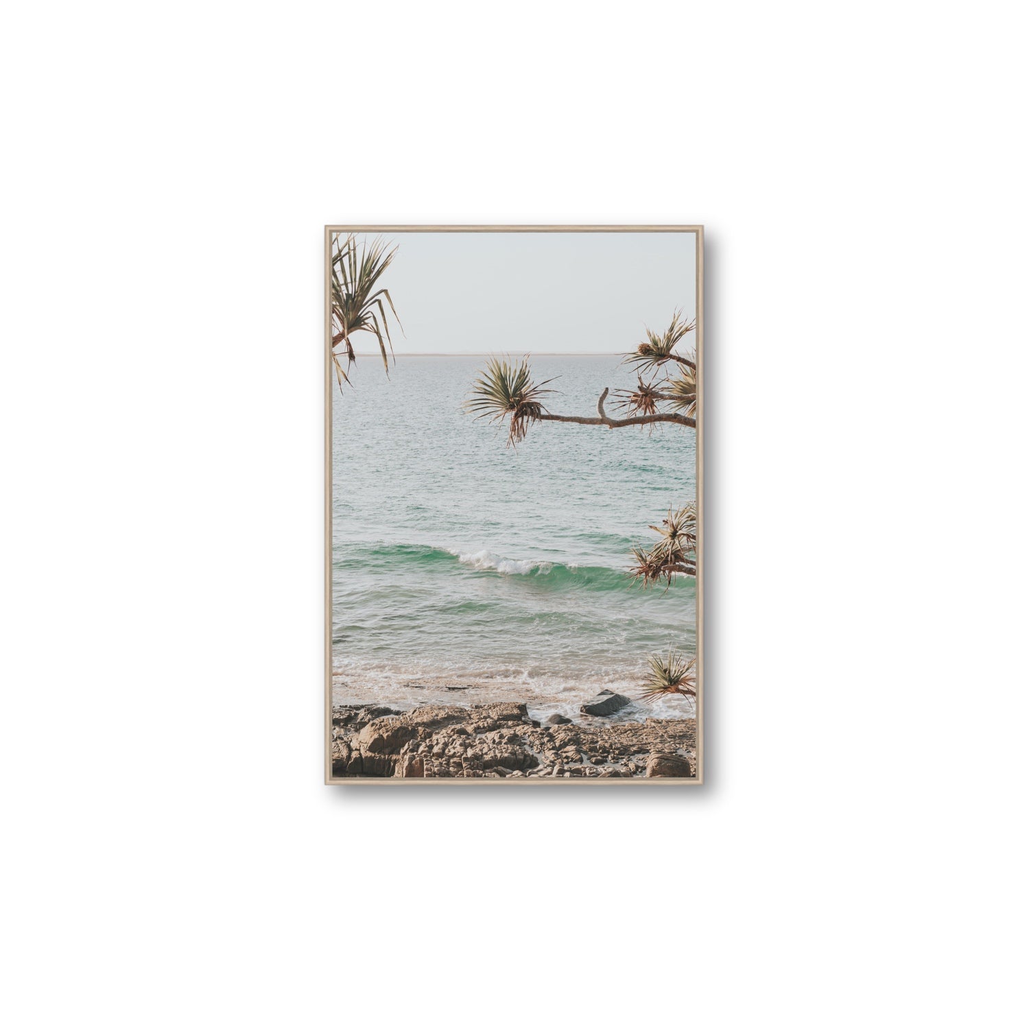 Good Vibrations fine art print, Noosa, Australia, coastal scenes artwork, Large, Natural Oak Float Frame, Fine Art Canvas