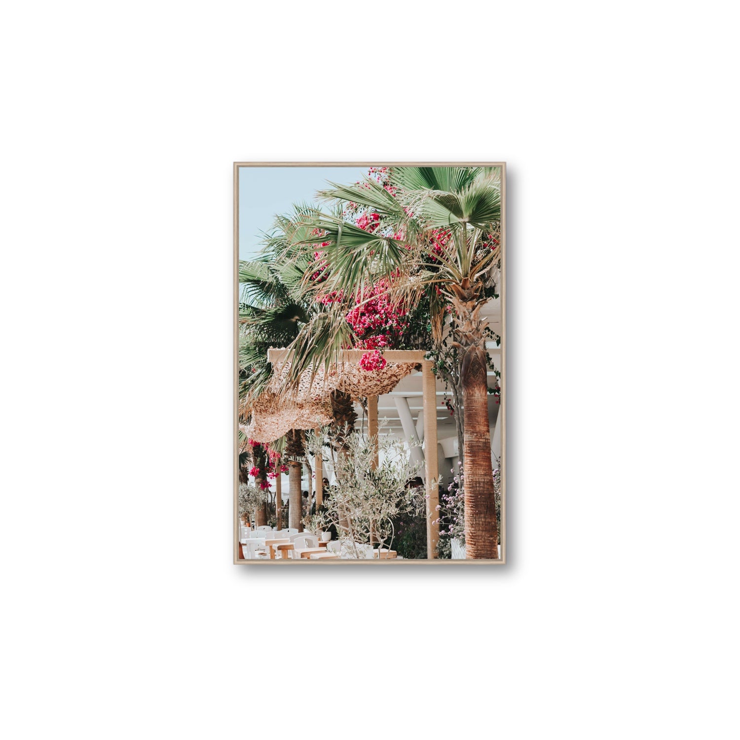 Palm Trees Mykonos Greek island wall art Large fine art canvas in natural oak float frame
