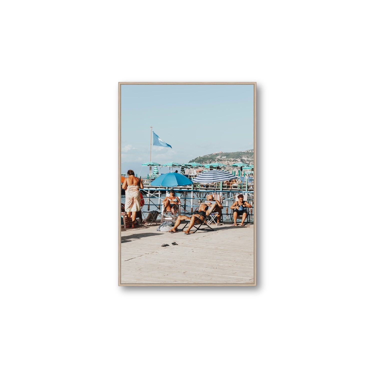 The Golden Years Sorrento Italian wall art Large fine art canvas in natural oak float frame
