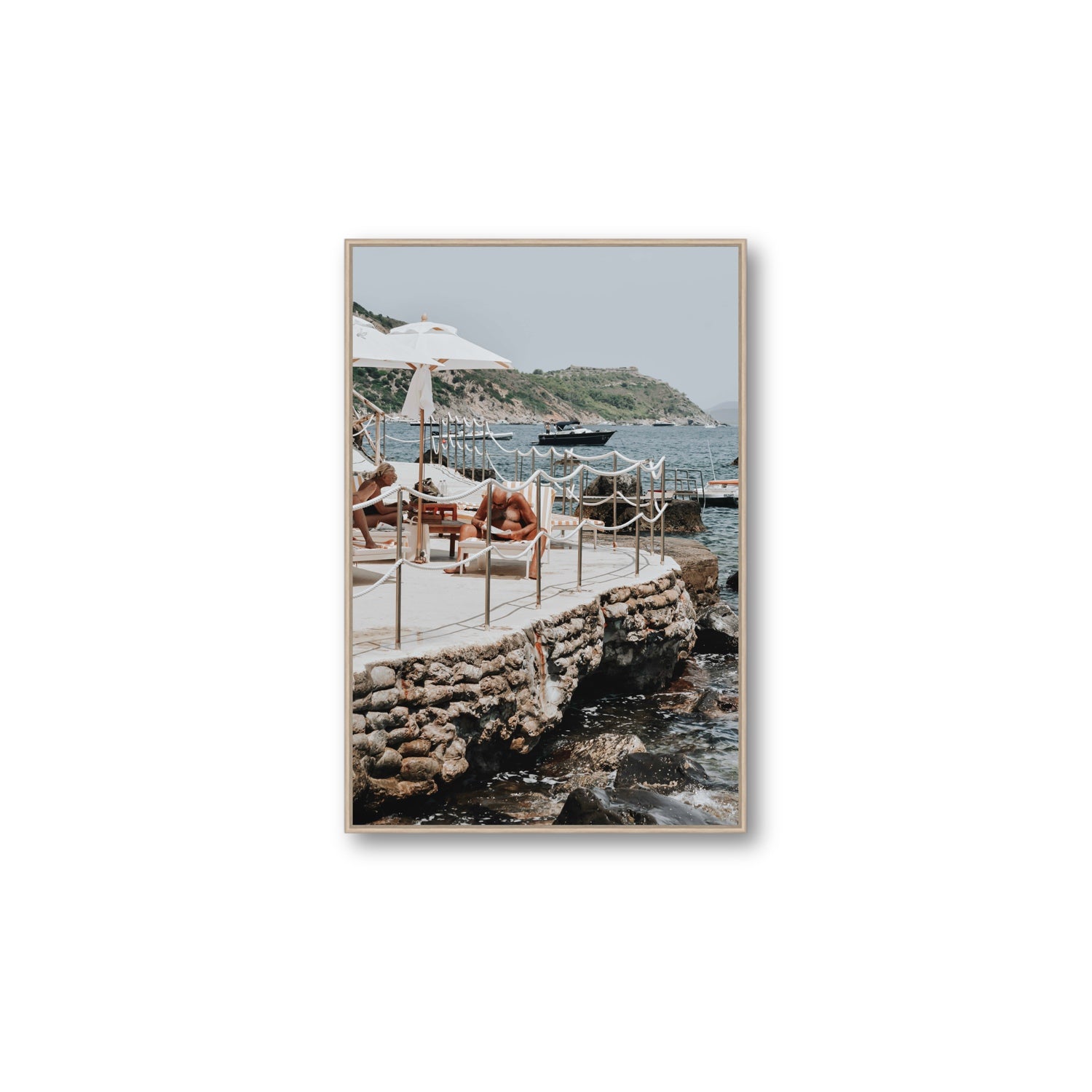 Nonno e Nonna Tuscany coastal Italian wall art Large fine art canvas in natural oak float frame