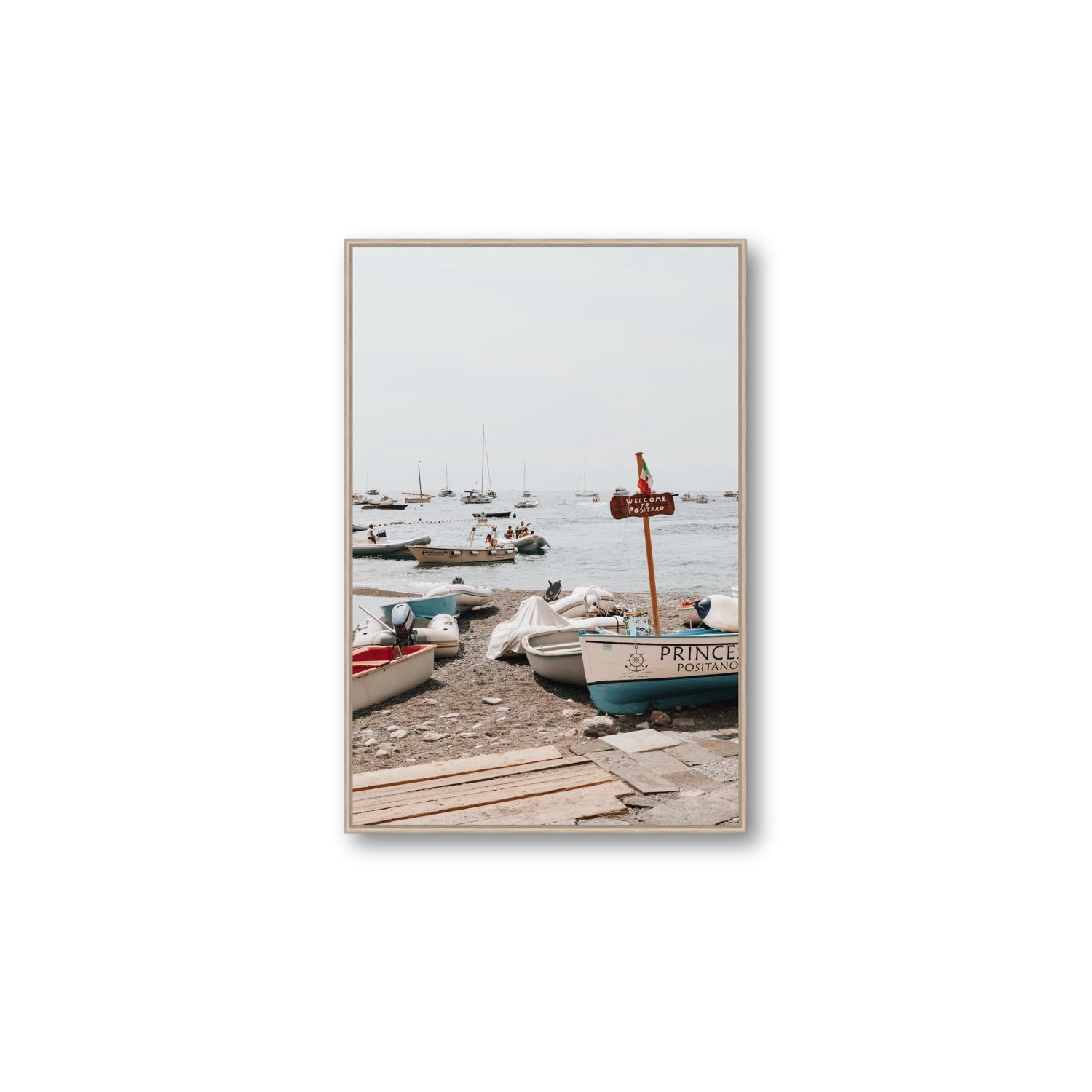 Coming Home fine art print, Positano, Italy, Large, Natural Oak Float Frame, Fine Art Canvas