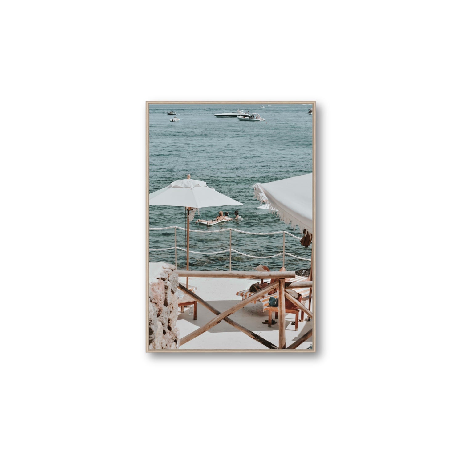 Hideaway Tuscany coastal Mediterranean wall art Large fine art canvas in natural oak float frame