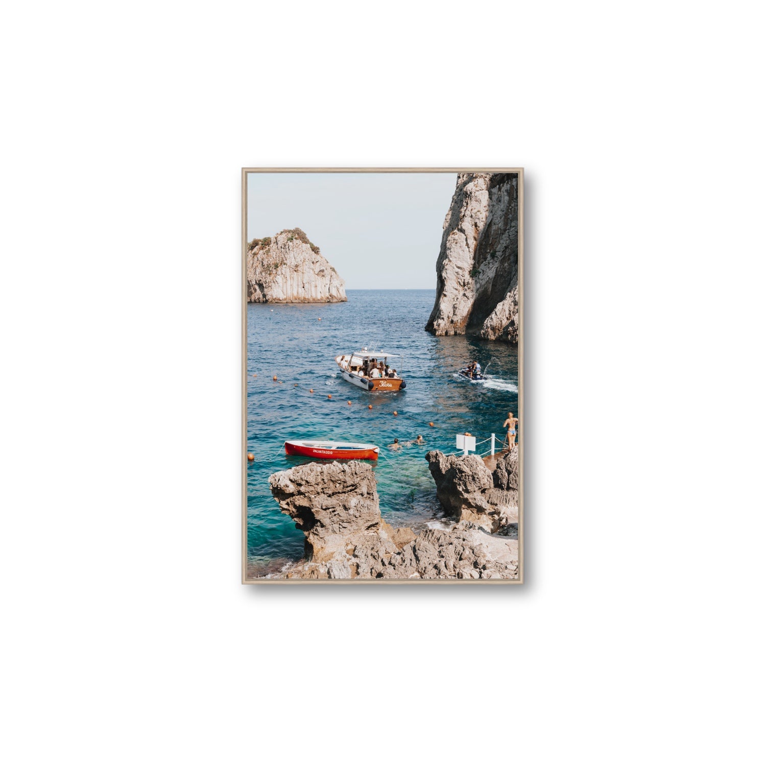 Set Sail fine art print, Capri, Italy, Large, Natural Oak Float Frame, Fine Art Canvas