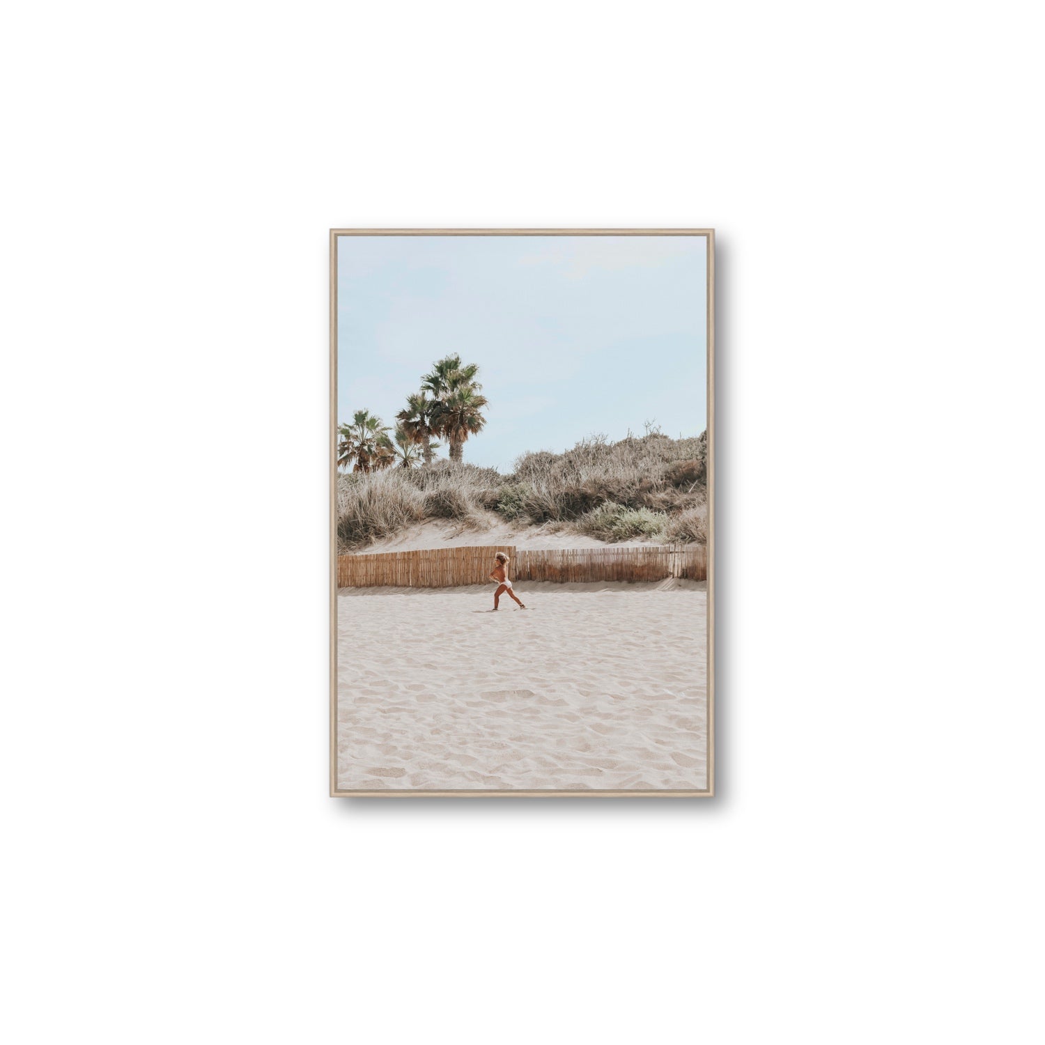 Joyful Sprint Puglia beach coastal fine art print Large fine art canvas in natural oak float frame