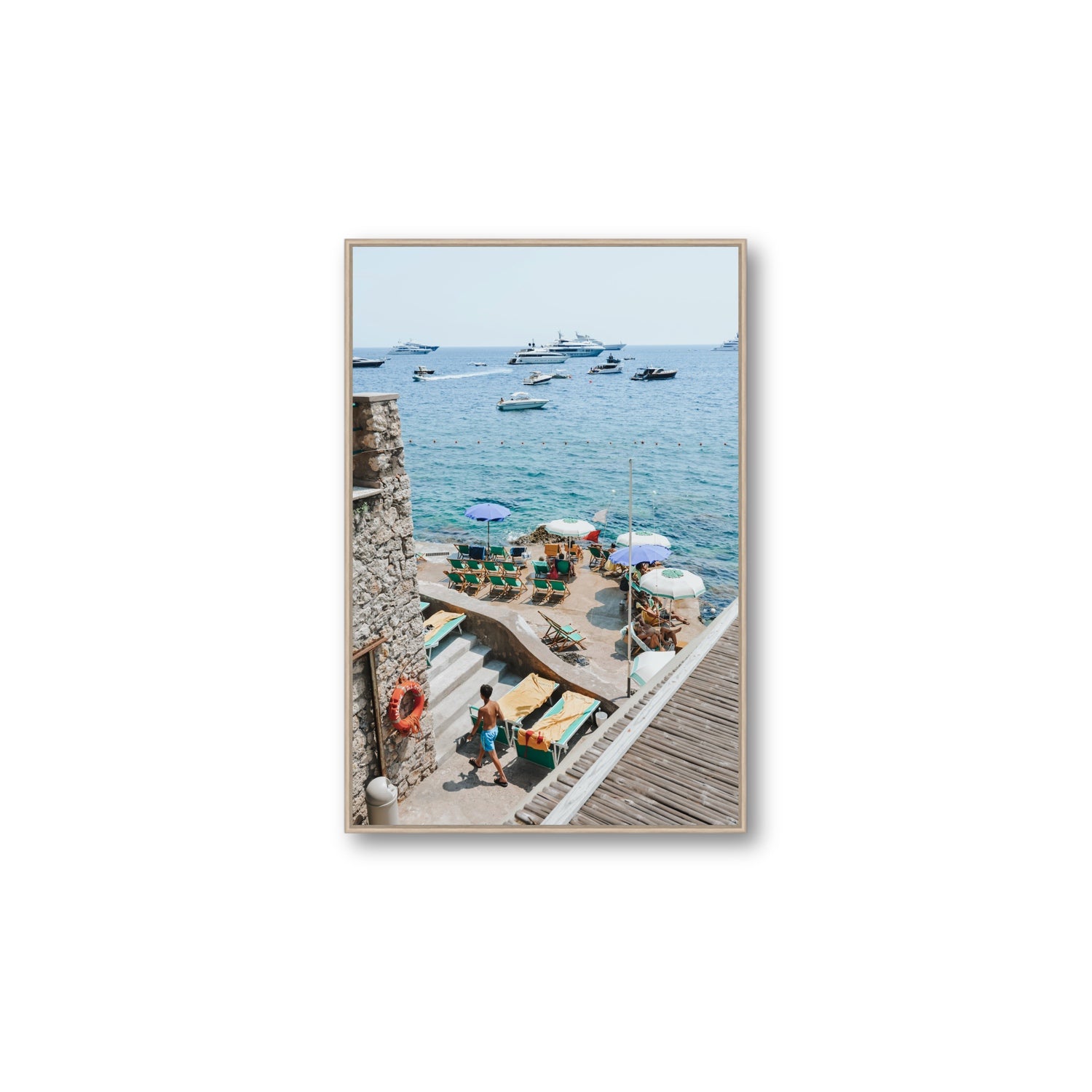 Canzone di Capri Capri Italian beach wall art Large fine art canvas in natural oak float frame