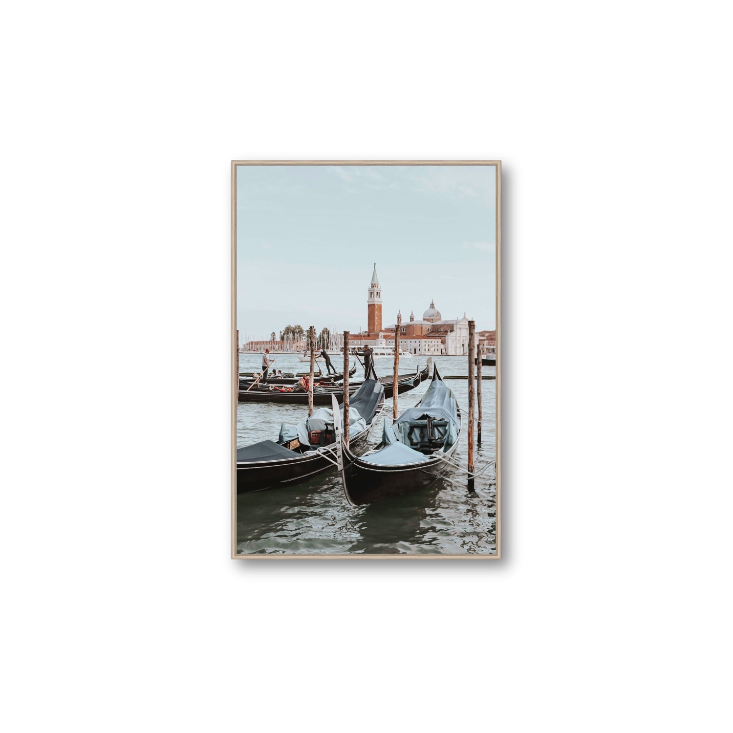 Italian Commute Venice Italian Mediterranean decor wall art Large fine art canvas in natural oak float frame