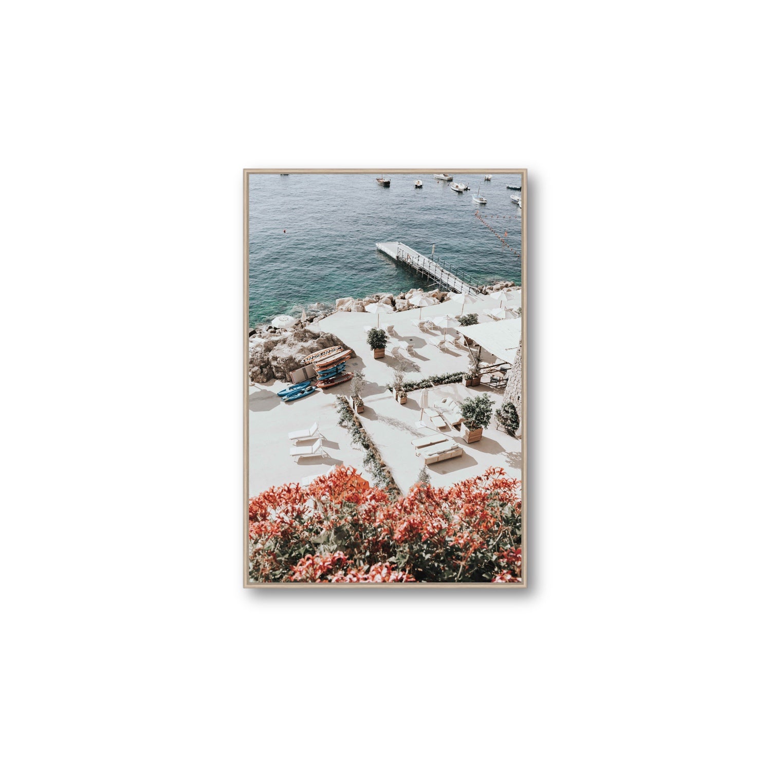 A Work of Art Amalfi coastal wall art Large fine art canvas in natural oak float frame