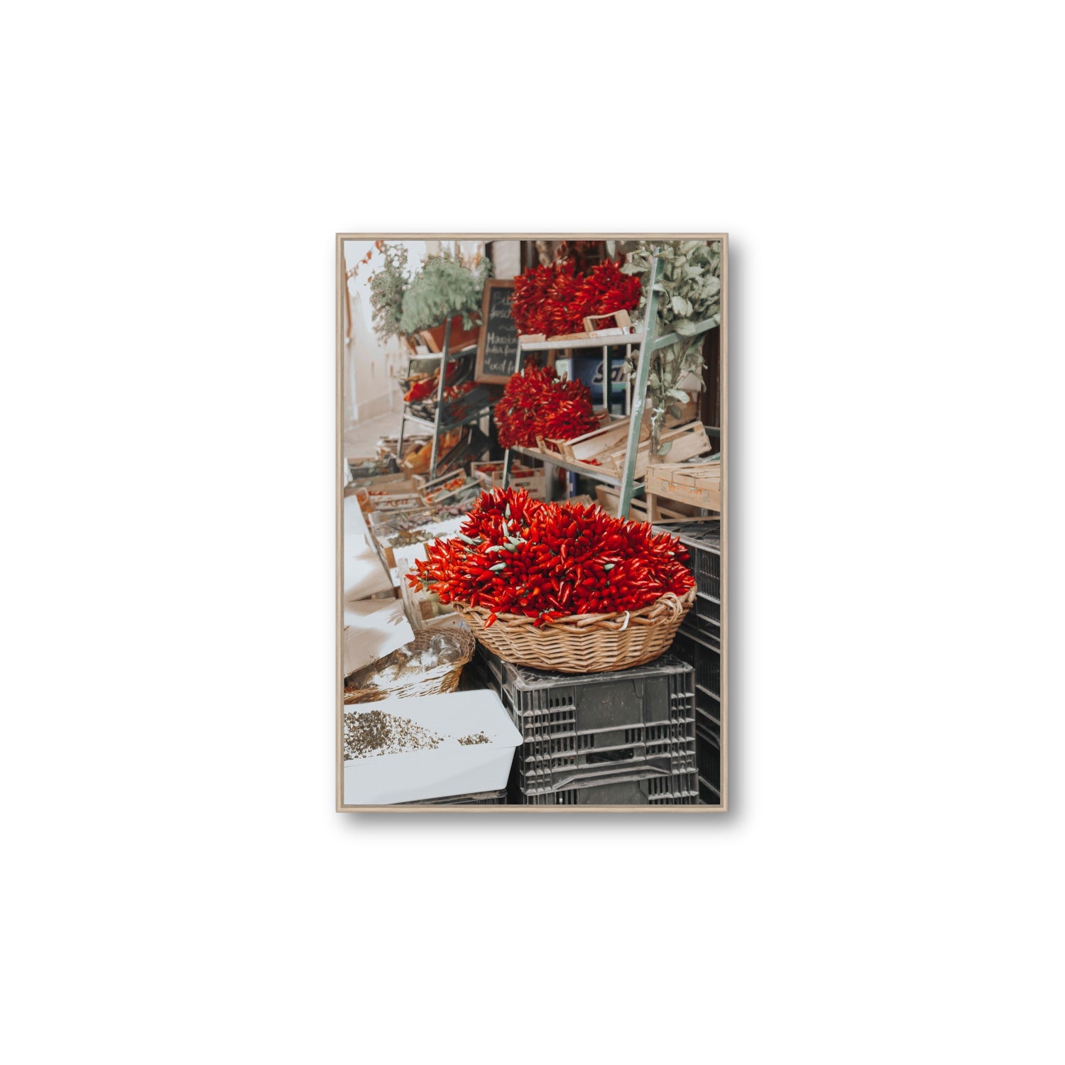 Fiery Cluster Puglia Italian wall art Large fine art canvas in natural oak float frame