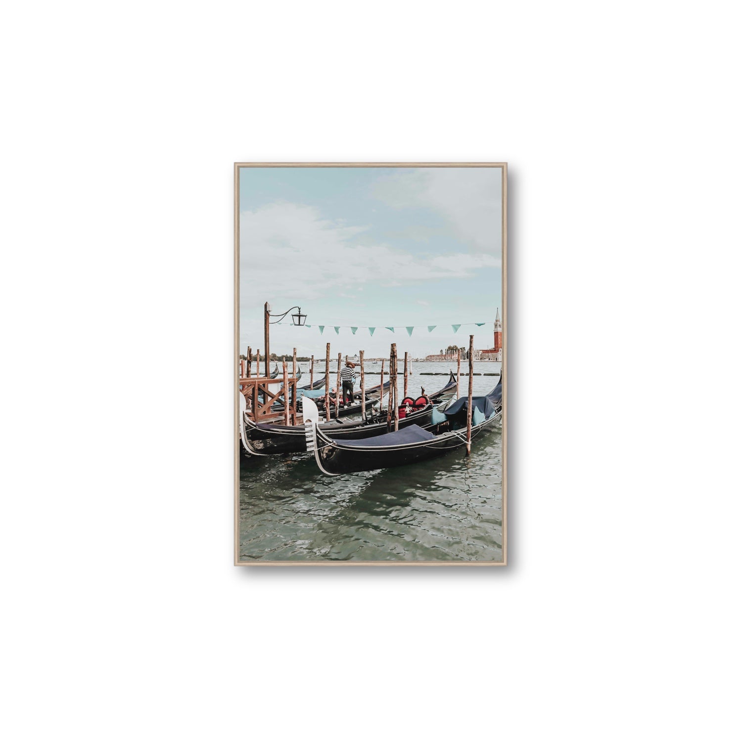 The Gondolier Venice Gondola Italian wall art Large fine art canvas in natural oak float frame