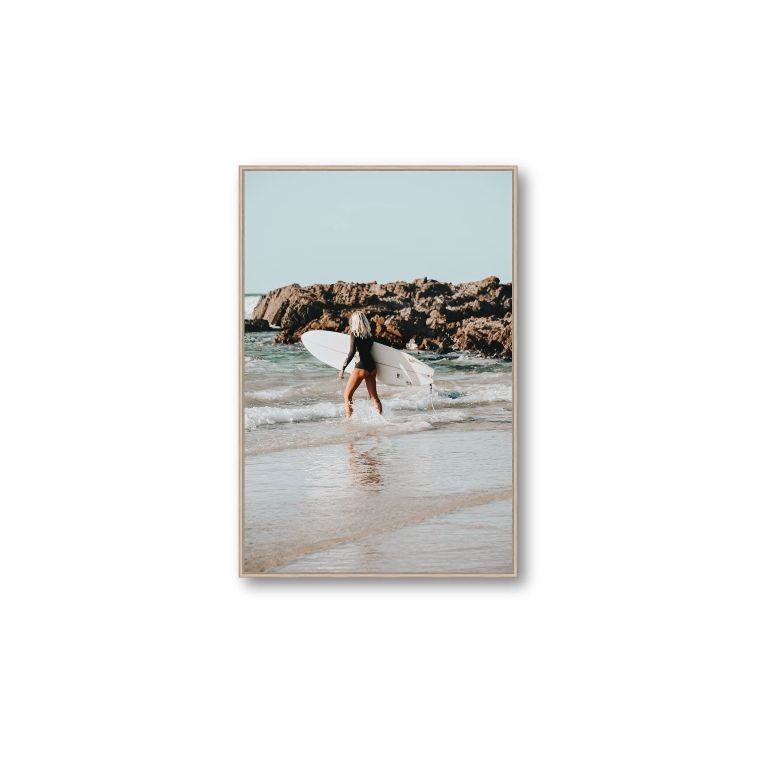 Bethany Byron Bay Surf coastal decor wall art Large fine art canvas in natural oak float frame