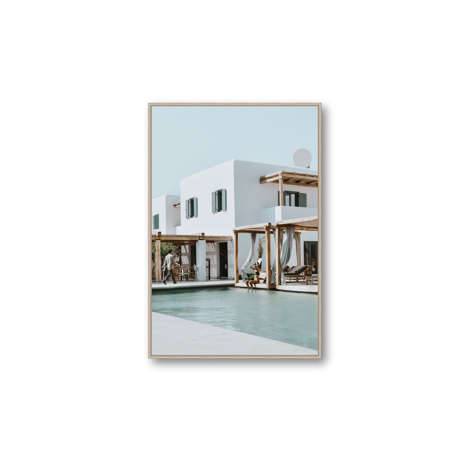 Aphrodite Mykonos Greek island wall art Large fine art canvas in natural oak float frame
