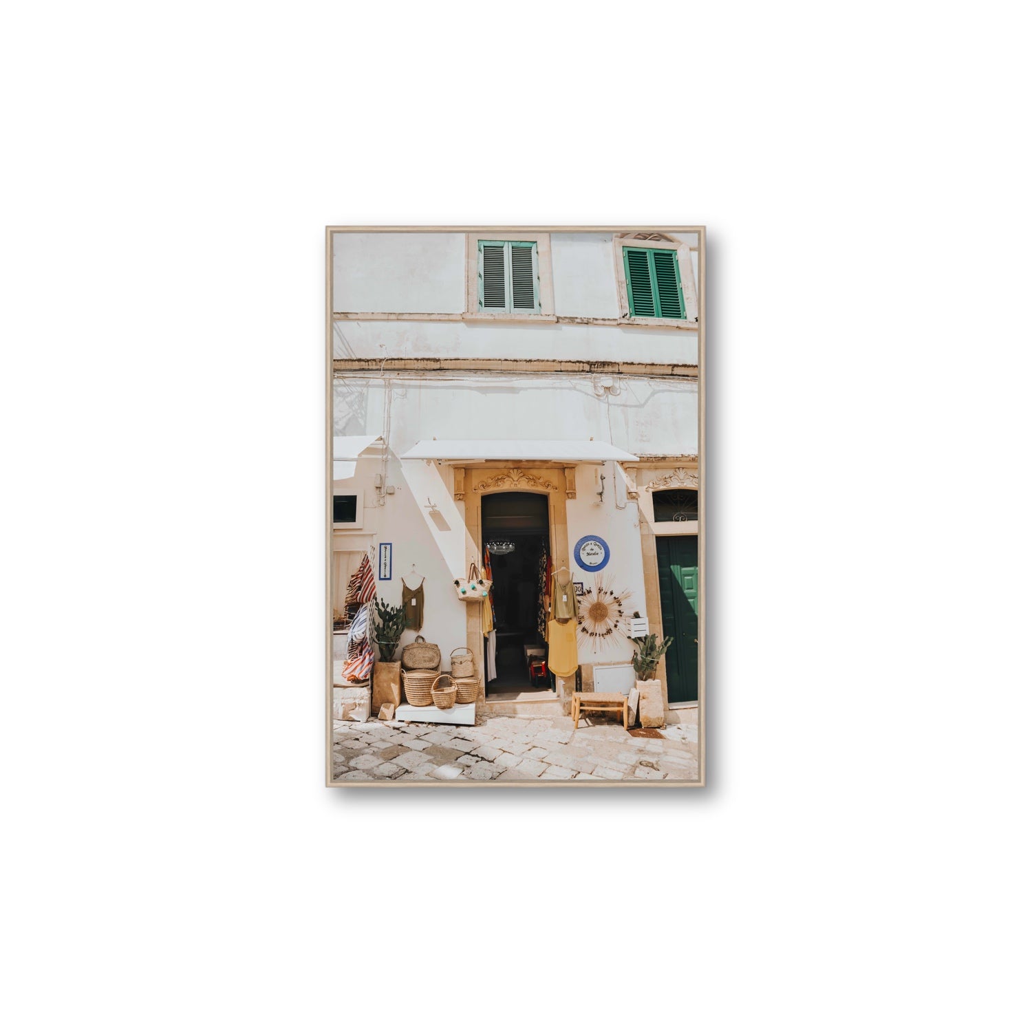 Artisan Ambience Puglia Italian wall art Large fine art canvas in natural oak float frame