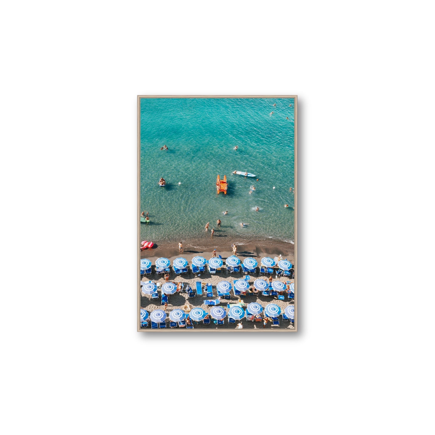 Aquamarine Oasis Sorrento Italian coastal wall art Large fine art canvas in natural oak float frame
