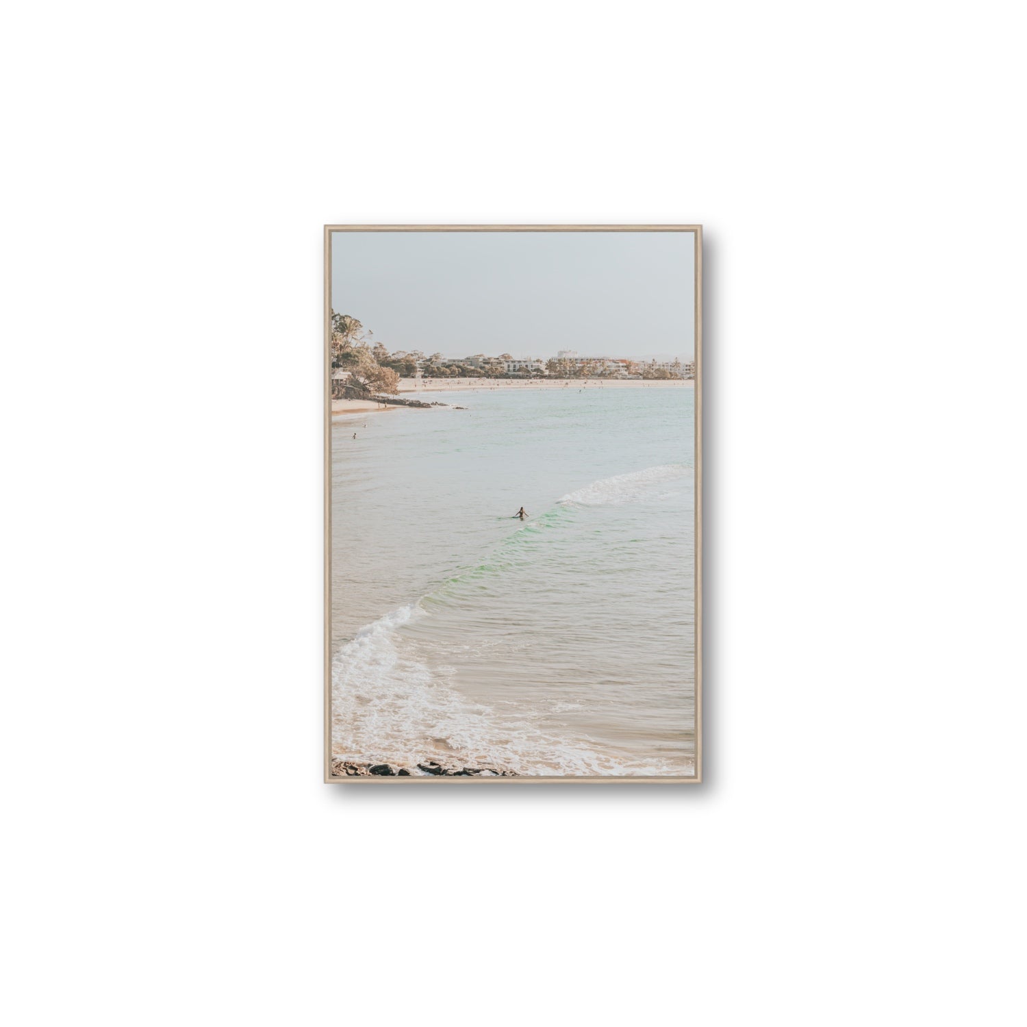 Salt Reverie fine art print, Noosa, Australia, coastal scenes artwork, Large, Natural Oak Float Frame, Fine Art Canvas