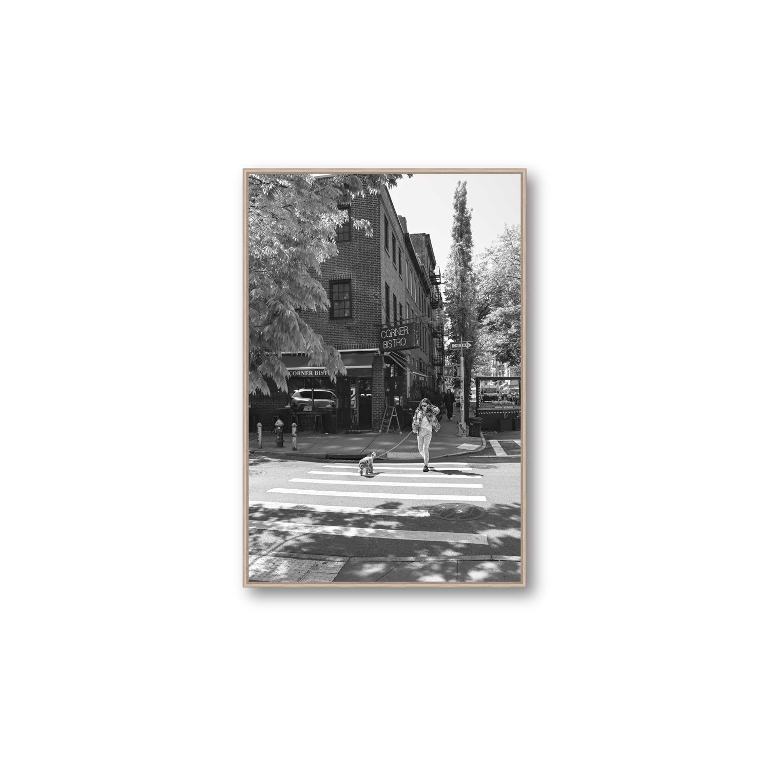 Sunlit Stroll New York NYC Black & White wall art Large fine art canvas in natural oak float frame