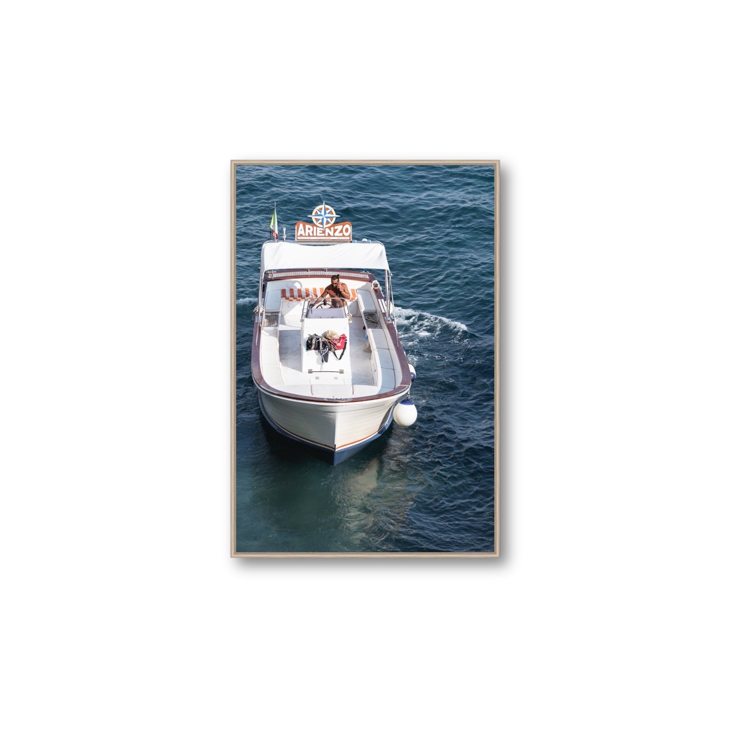 Pilota di Motoscafo fine art print, Positano, Italy, Large, Natural Oak Float Frame, Fine Art Canvas
