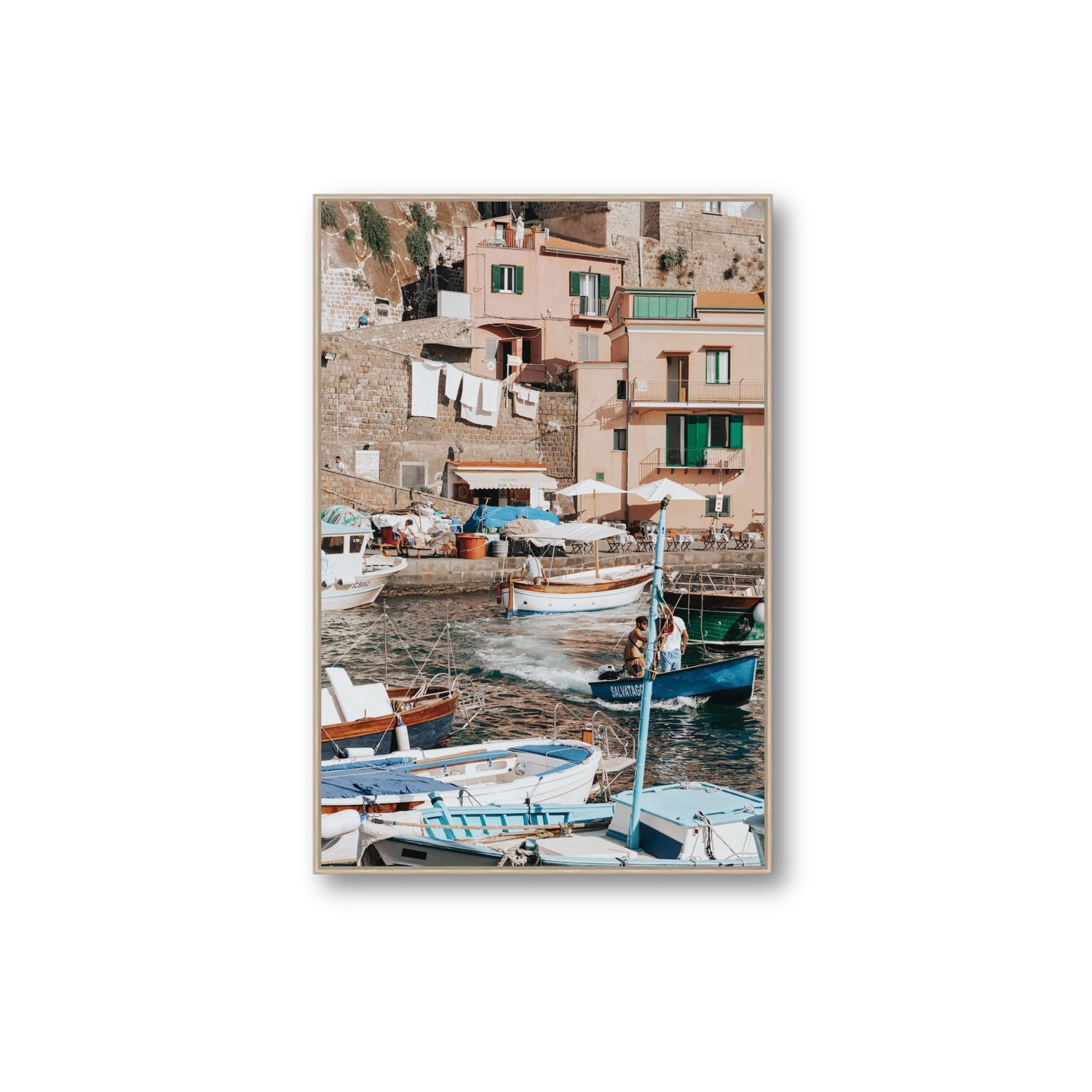 Coastal Carousel fine art print, Sorrento, Italy, Extra Large, Natural Oak Float Frame, Fine Art Canvas