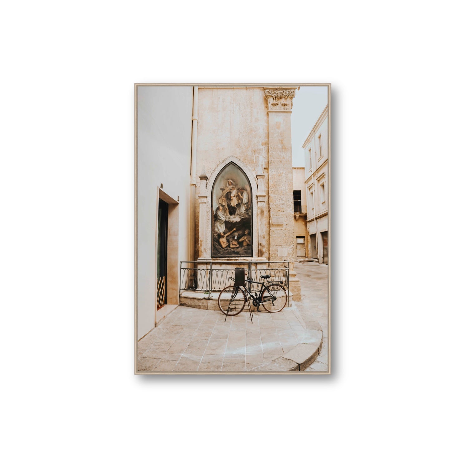La Chiesa Puglia Otranto Italian wall art Extra Large fine art canvas in natural oak float frame