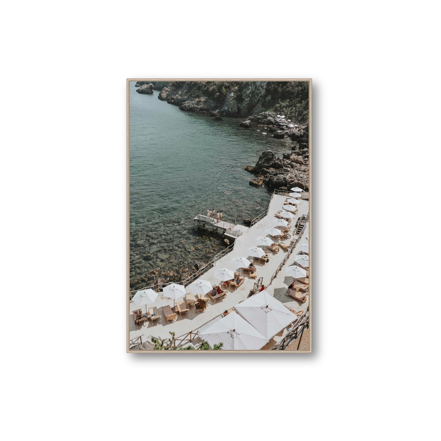 Pier Perspectives Tuscany coastal Italian wall art Extra Large fine art canvas in natural oak float frame
