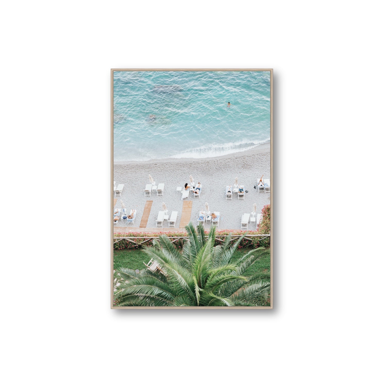 Paradiso Amalfi Mediterranean wall art Extra Large fine art canvas in natural oak float frame