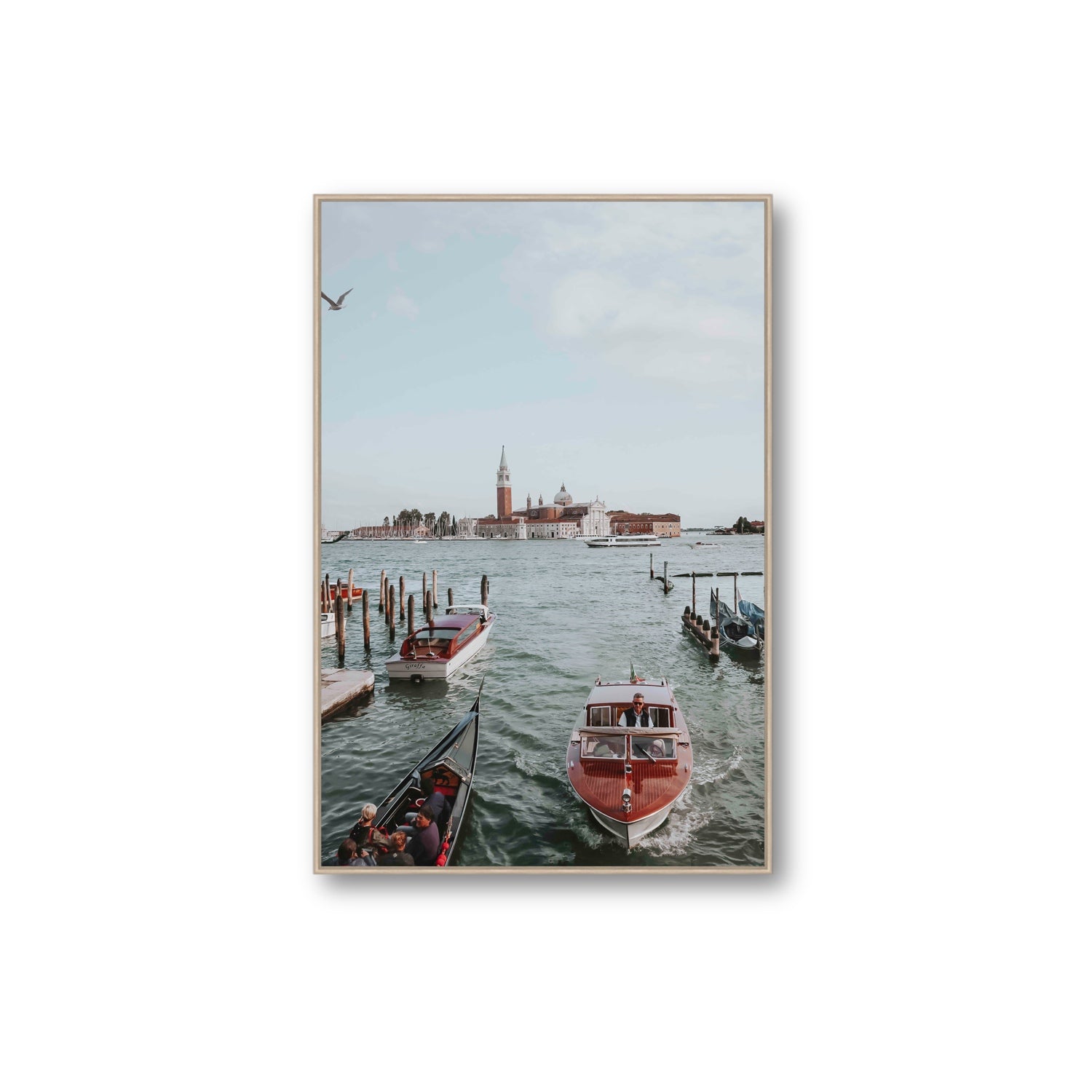 Galleggiante Venice Italian wall art Extra Large fine art canvas in natural oak float frame