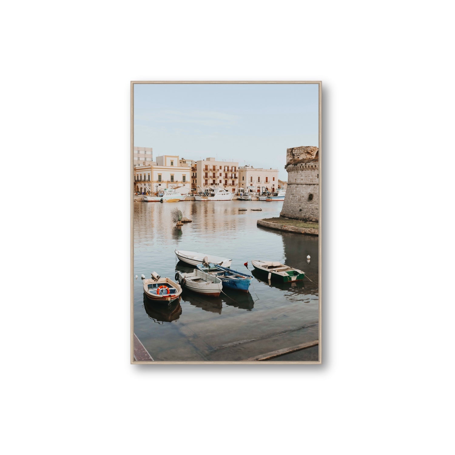 Fishing Legacy fine art print, Puglia, Italy, Extra Large, Natural Oak Float Frame, Fine Art Canvas