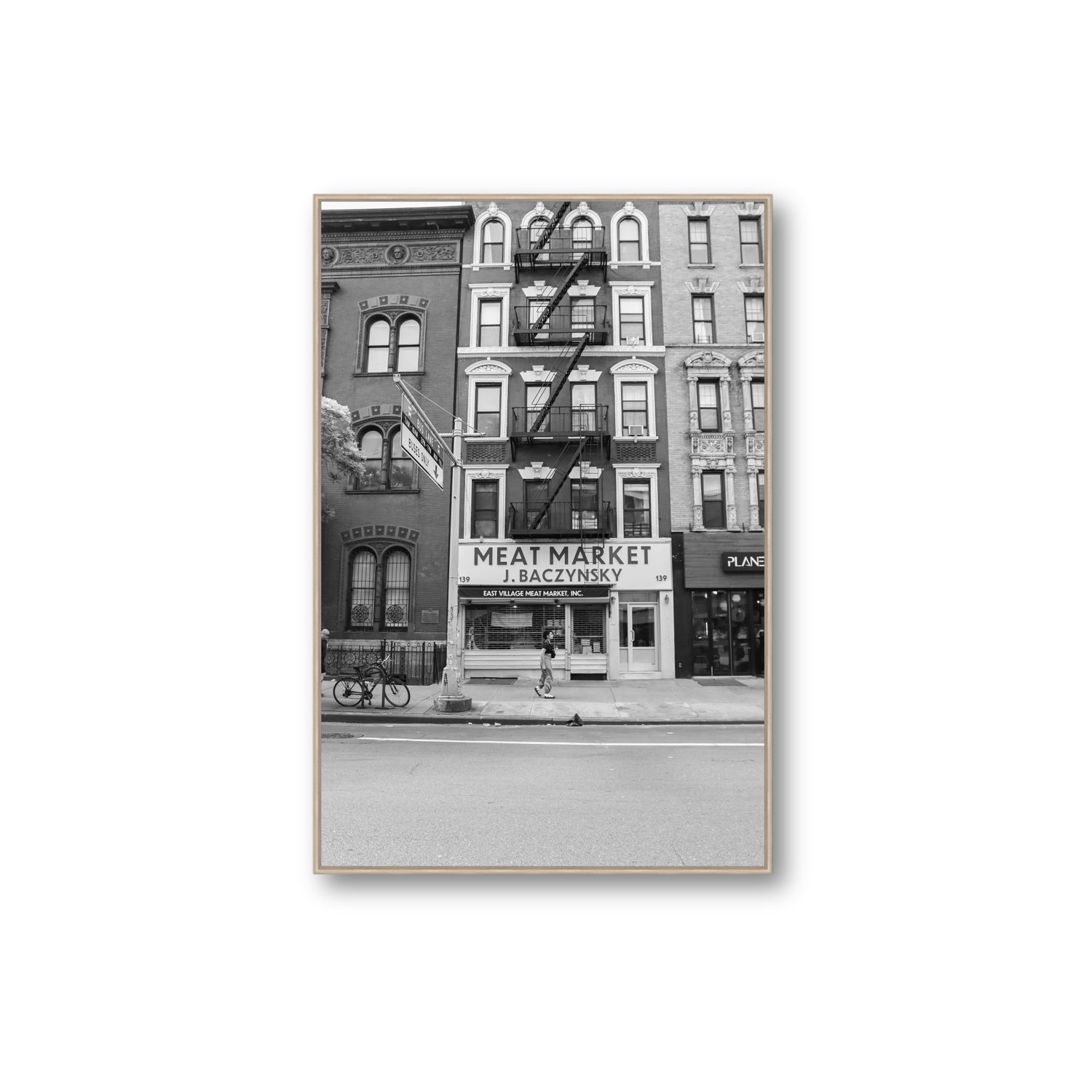 Vertical Village New York NYC Black & White wall art Extra Large fine art canvas in natural oak float frame