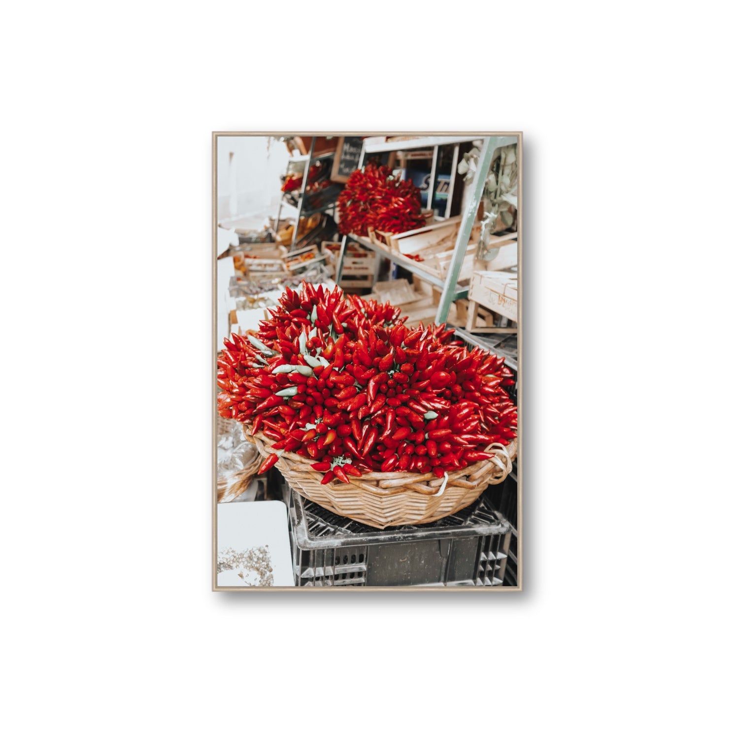 Spicy Bunch Puglia Italian wall art Extra Large fine art canvas in natural oak float frame