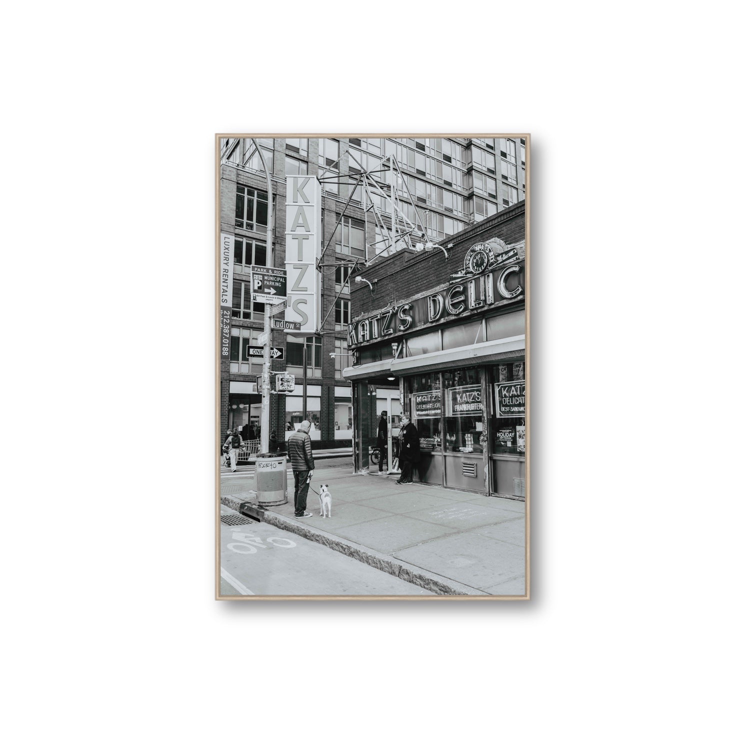 Graphite Gotham New York NYC Black & White wall art Extra Large fine art canvas in natural oak float frame