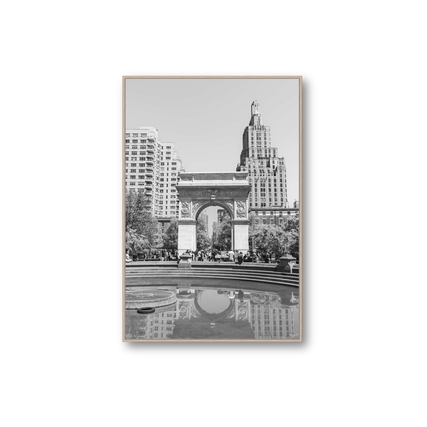Washington Skyline New York NYC Black & White wall art Extra Large fine art canvas in natural oak float frame