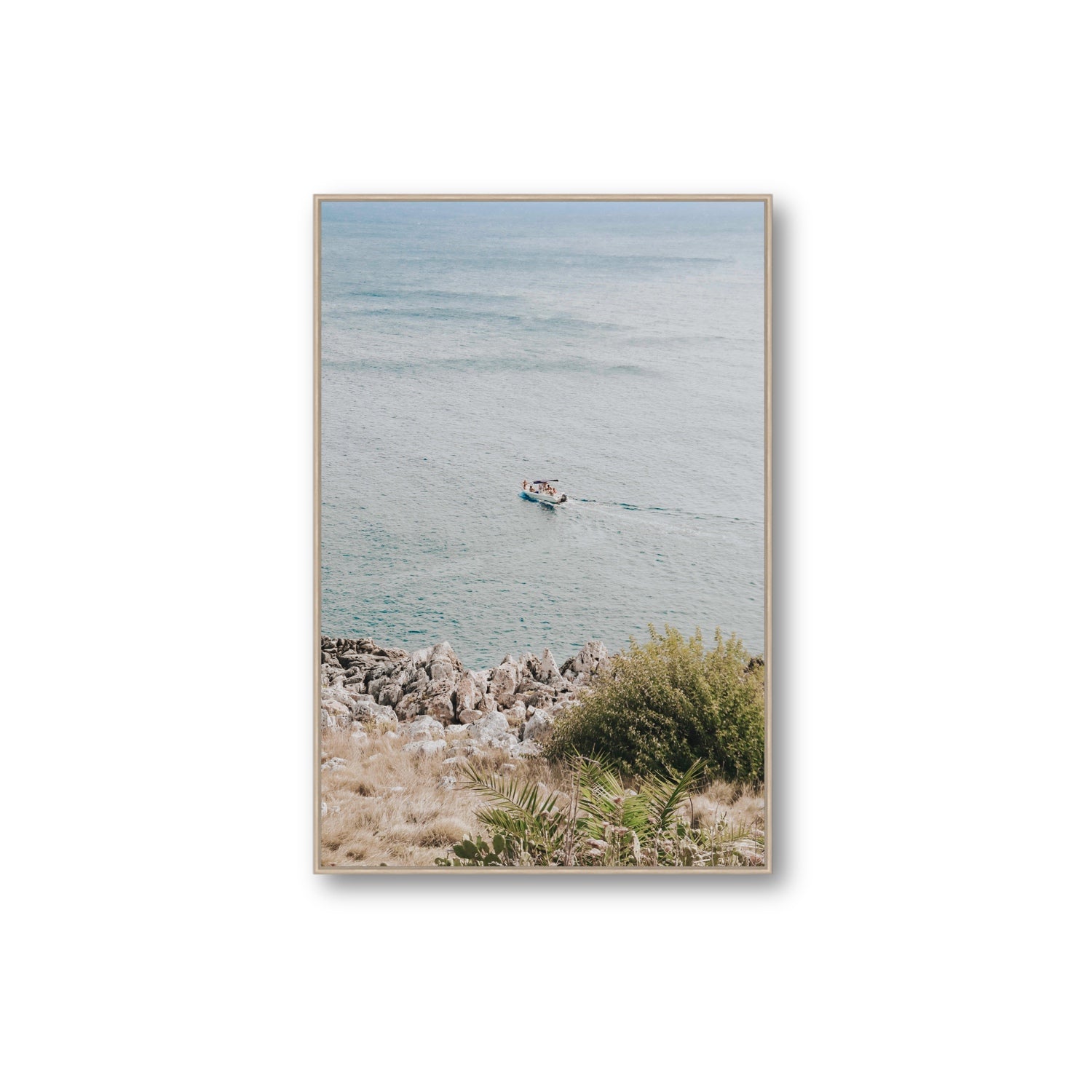 Puglian Departure Puglia coastal Italian wall art Extra Large fine art canvas in natural oak float frame