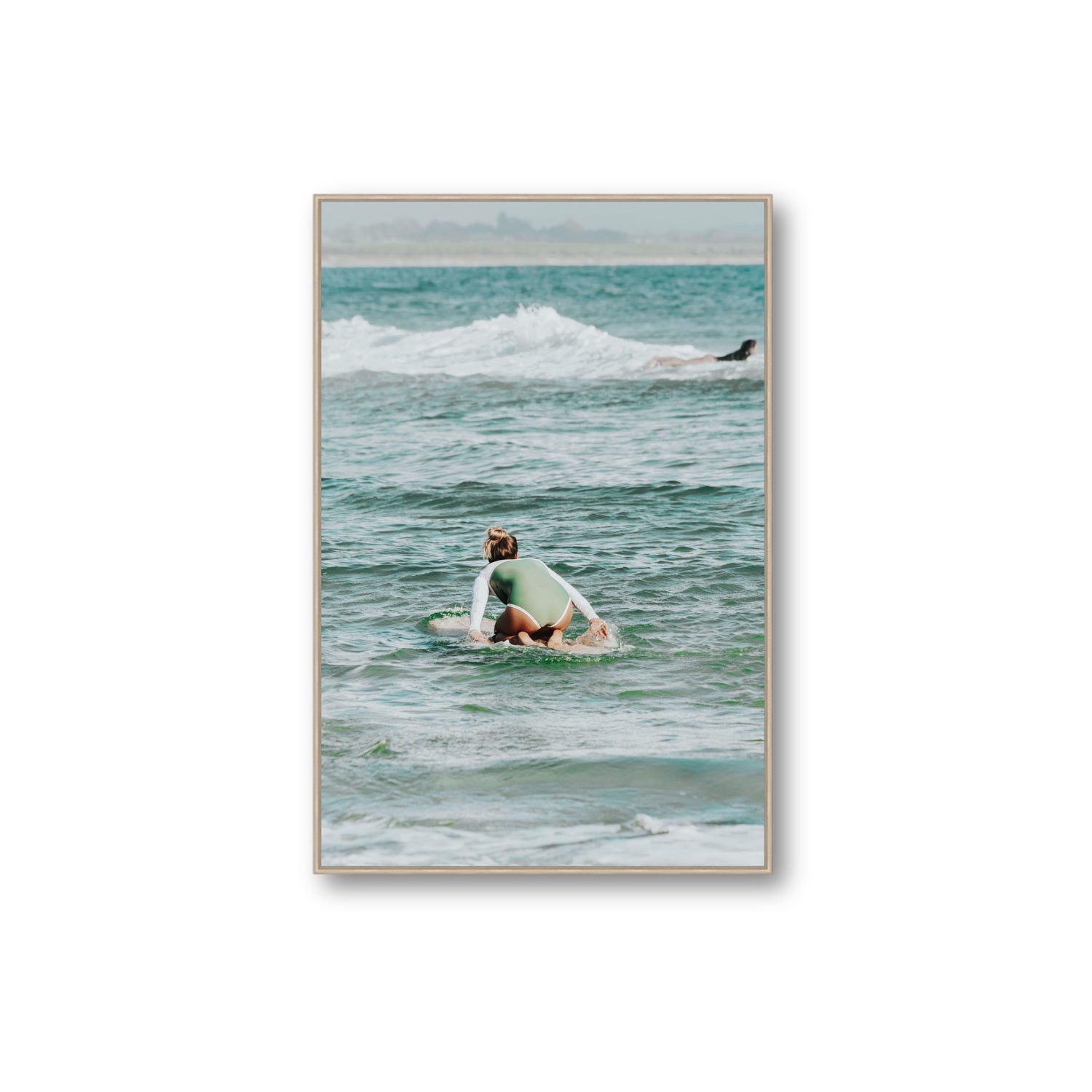 Quincy Byron Bay Surf coastal wall art Extra Large fine art canvas in natural oak float frame