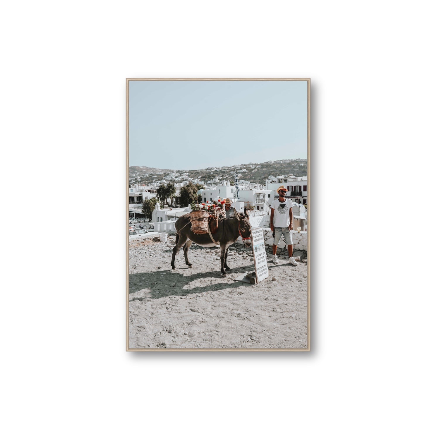 Let The Journey Begin Mykonos Greek island wall art Extra Large fine art canvas in natural oak float frame