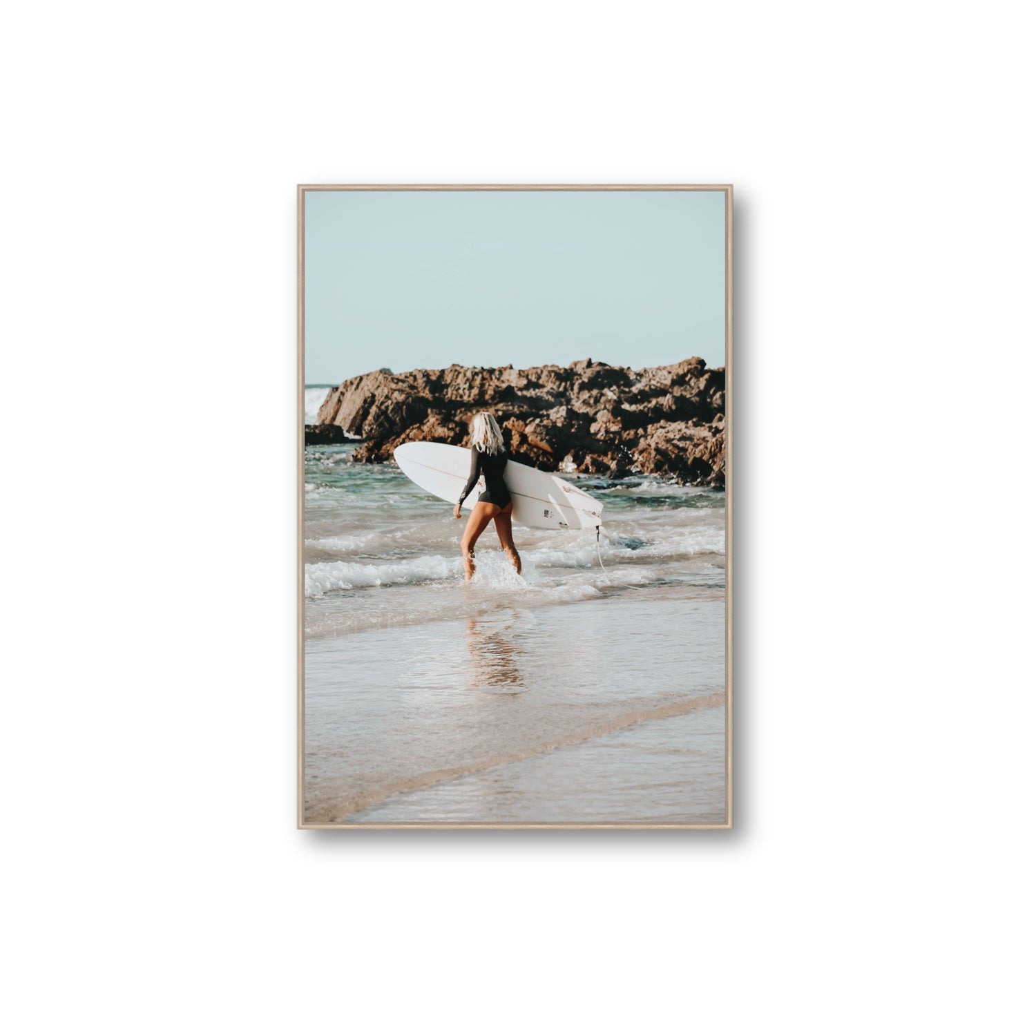Bethany Byron Bay Surf coastal decor wall art Extra Large fine art canvas in natural oak float frame