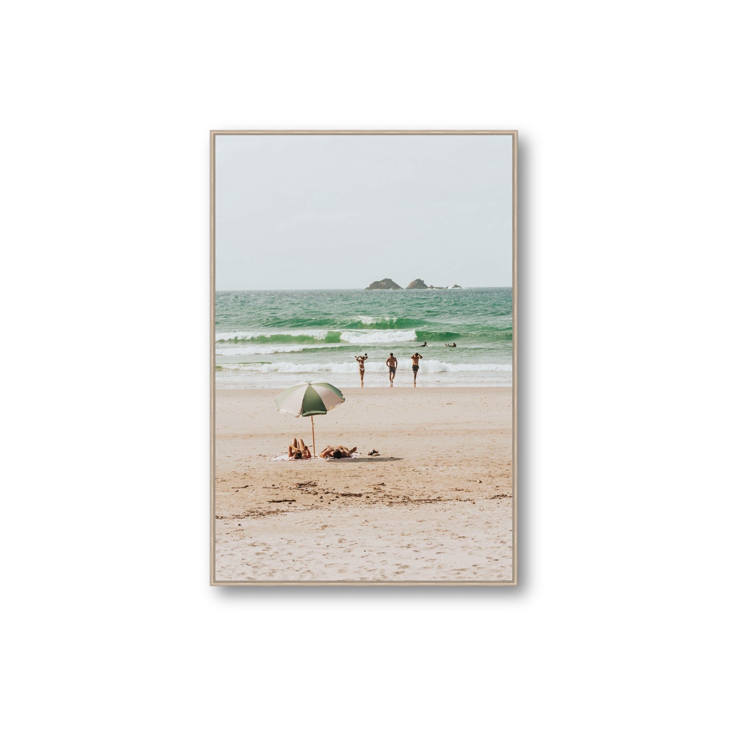 Escape The Ordinary Byron Bay coastal decor wall art Extra Large fine art canvas in natural oak float frame