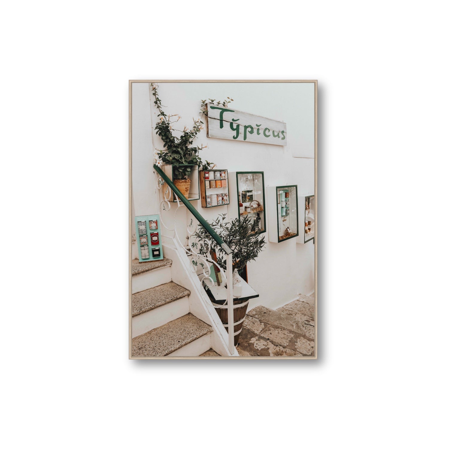 Il Negozio Puglia Ostuni wall art Extra Large fine art canvas in natural oak float frame