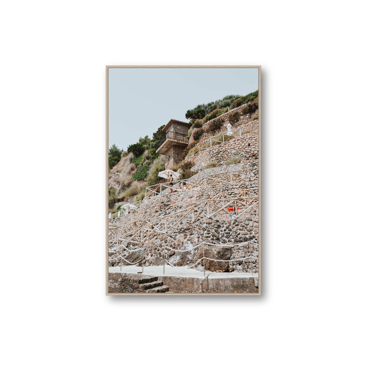Solitude by the Sea Tuscany coastal Italian wall art Extra Large fine art canvas in natural oak float frame