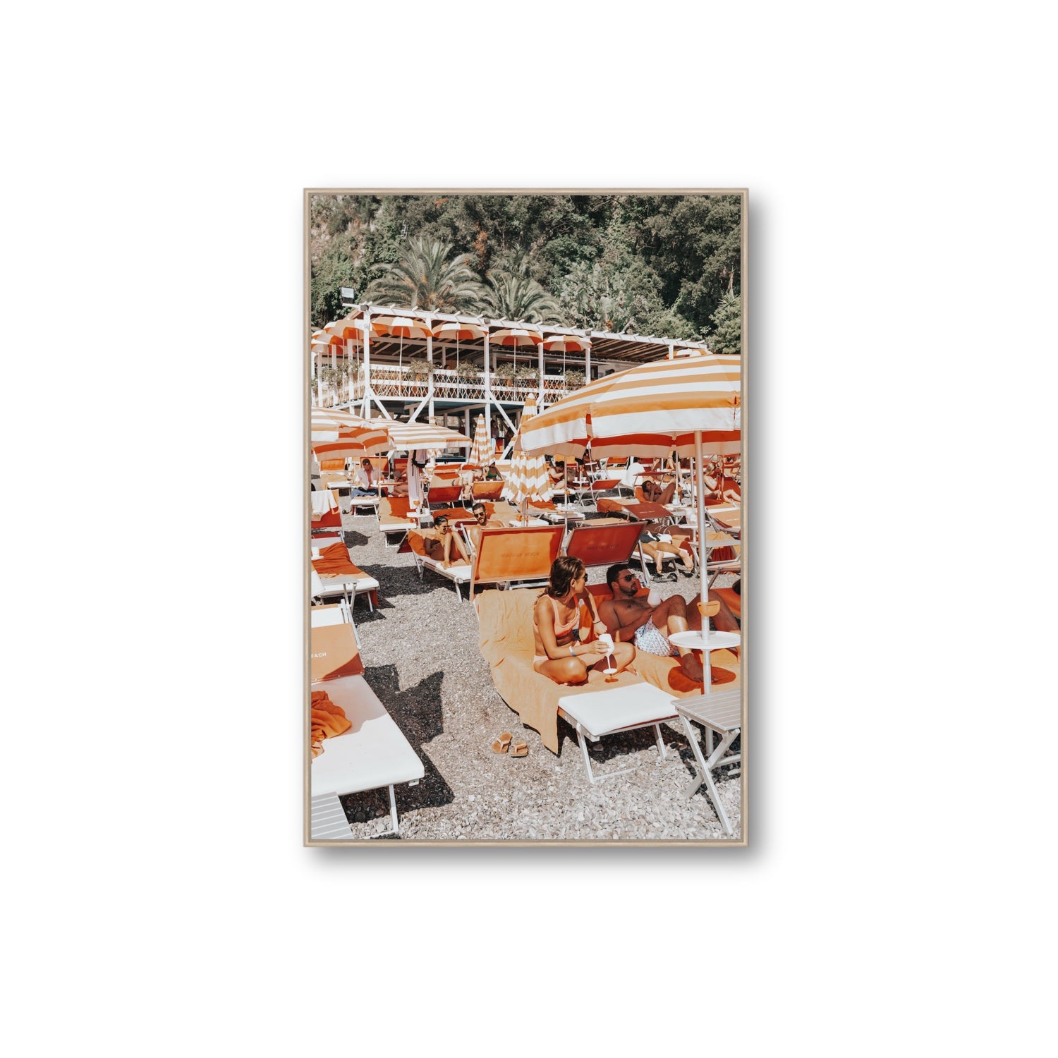 Lounging In Lido fine art print, Positano, Italy, Extra Large, Natural Oak Float Frame, Fine Art Canvas