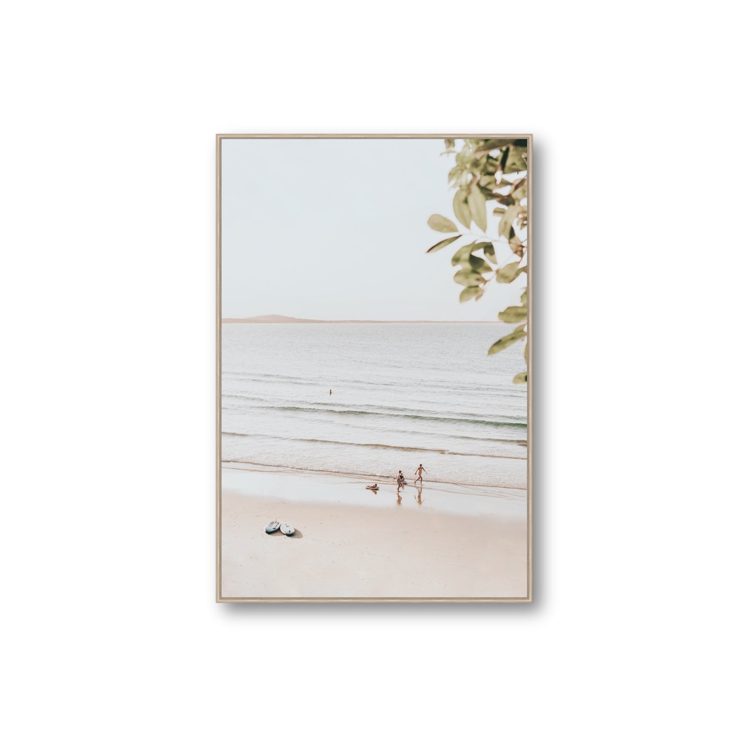Walking On Sunshine fine art print, Noosa, Australia, coastal scenes artwork, Extra Large, Natural Oak Float Frame, Fine Art Canvas