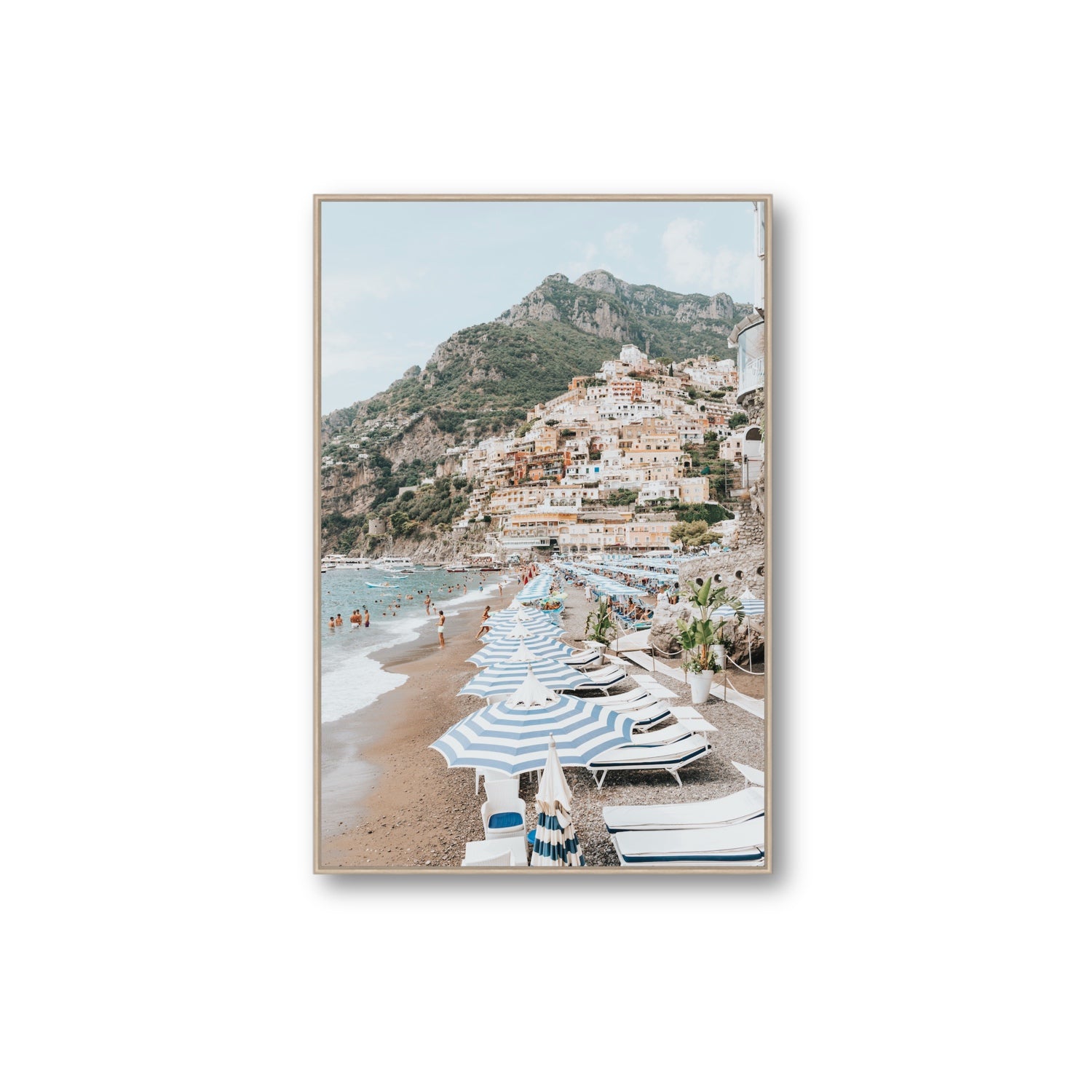 The Cliffside Village fine art print, Positano, Italy, Extra Large, Natural Oak Float Frame, Fine Art Canvas