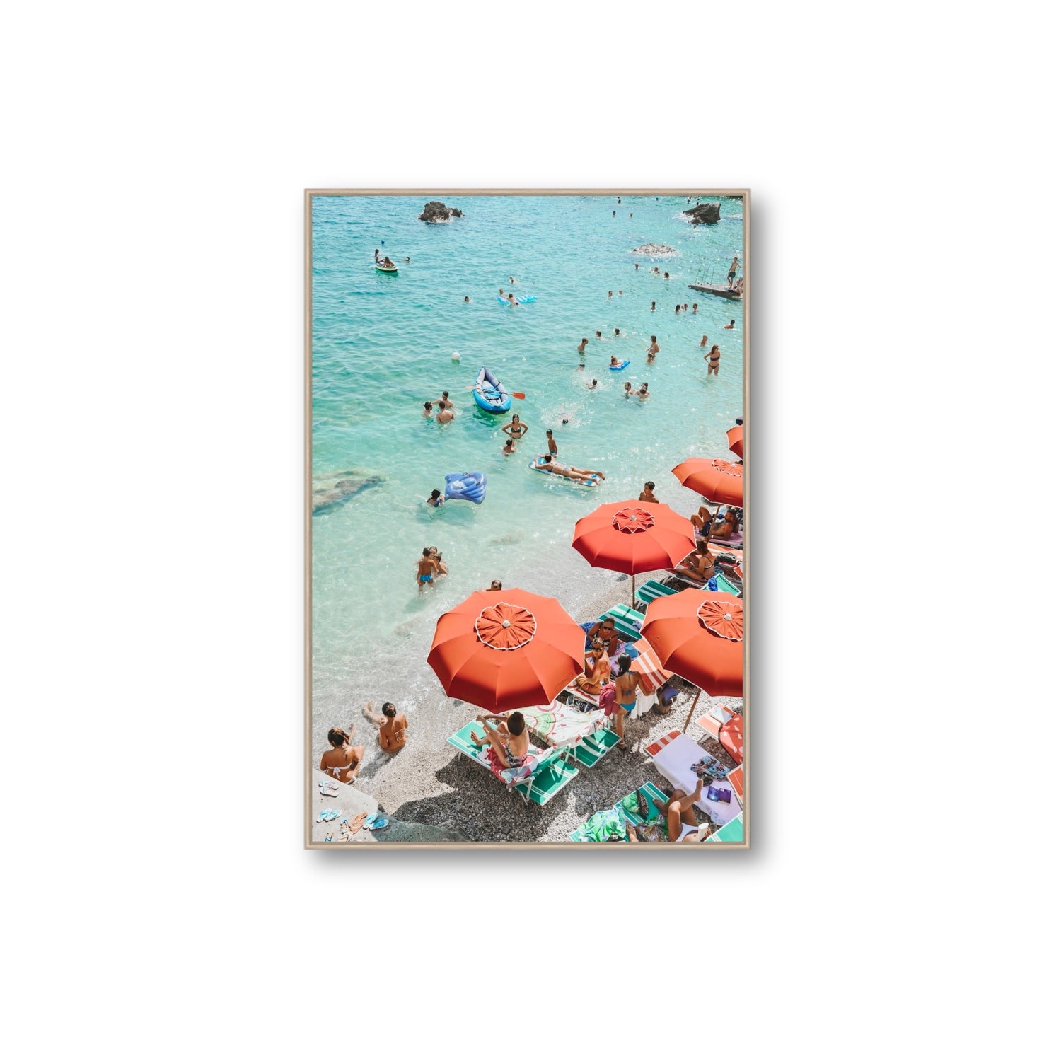 Easy Street Capri Italian beach wall art Extra Large fine art canvas in natural oak float frame