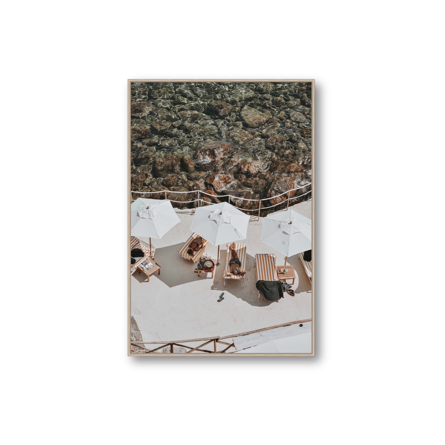 When Harry Met Sally Tuscany coastal wall art Extra Large fine art canvas in natural oak float frame
