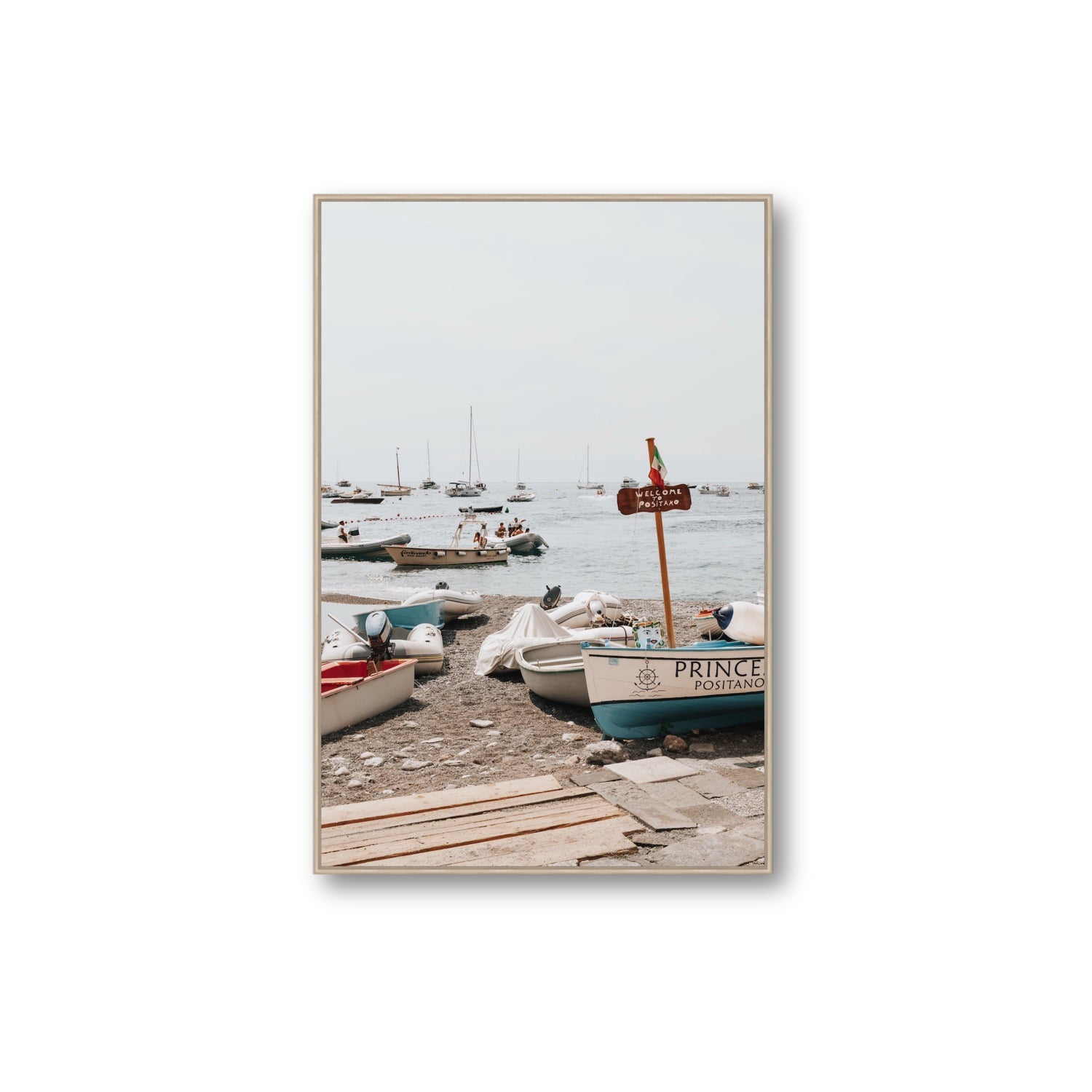 Coming Home fine art print, Positano, Italy, Extra Large, Natural Oak Float Frame, Fine Art Canvas