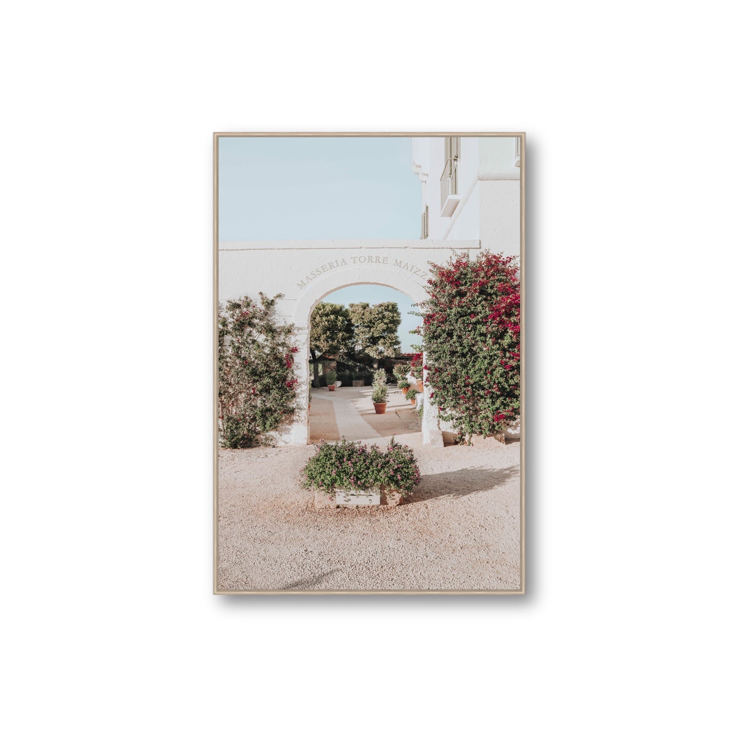 Torre Maizza Puglia Italian wall art Extra Large fine art canvas in natural oak float frame