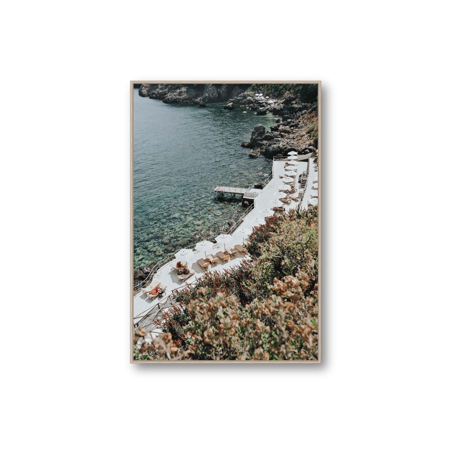 Go Beyond The Postcard Tuscany coastal wall art Extra Large fine art canvas in natural oak float frame
