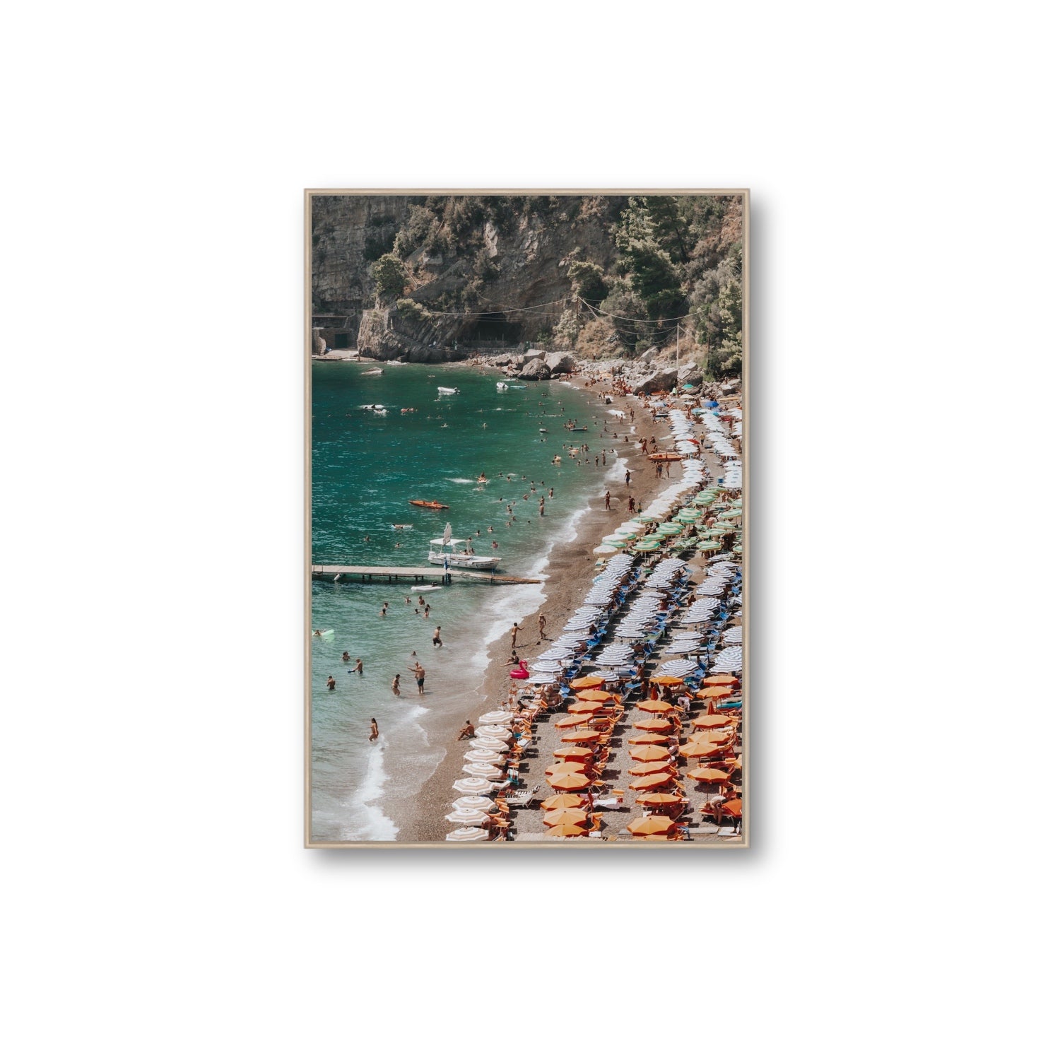 Ocean's Playground Positano decor wall art Extra Large fine art canvas in natural oak float frame